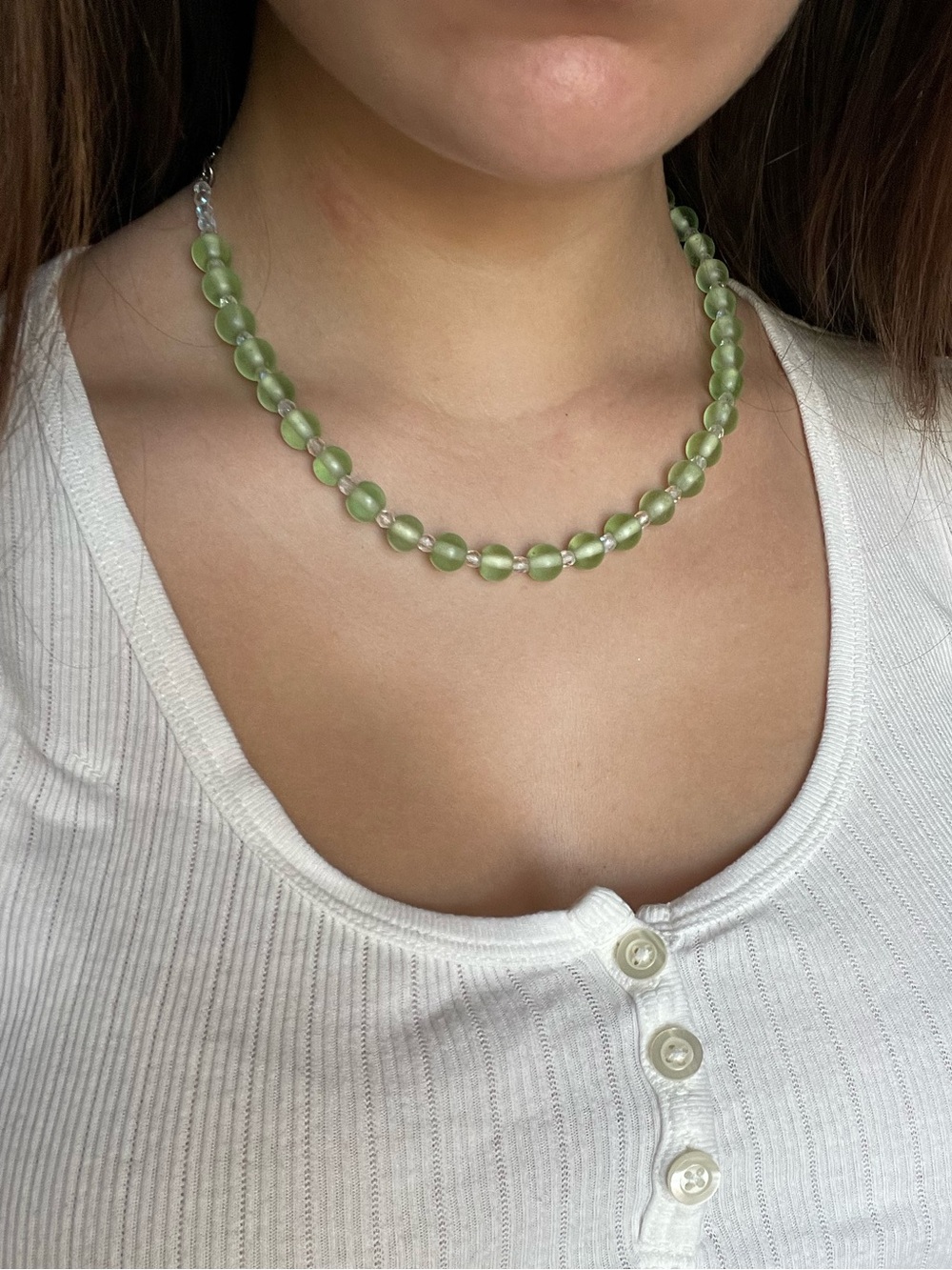 Green Glass Beaded Necklace - Women's Jewelry